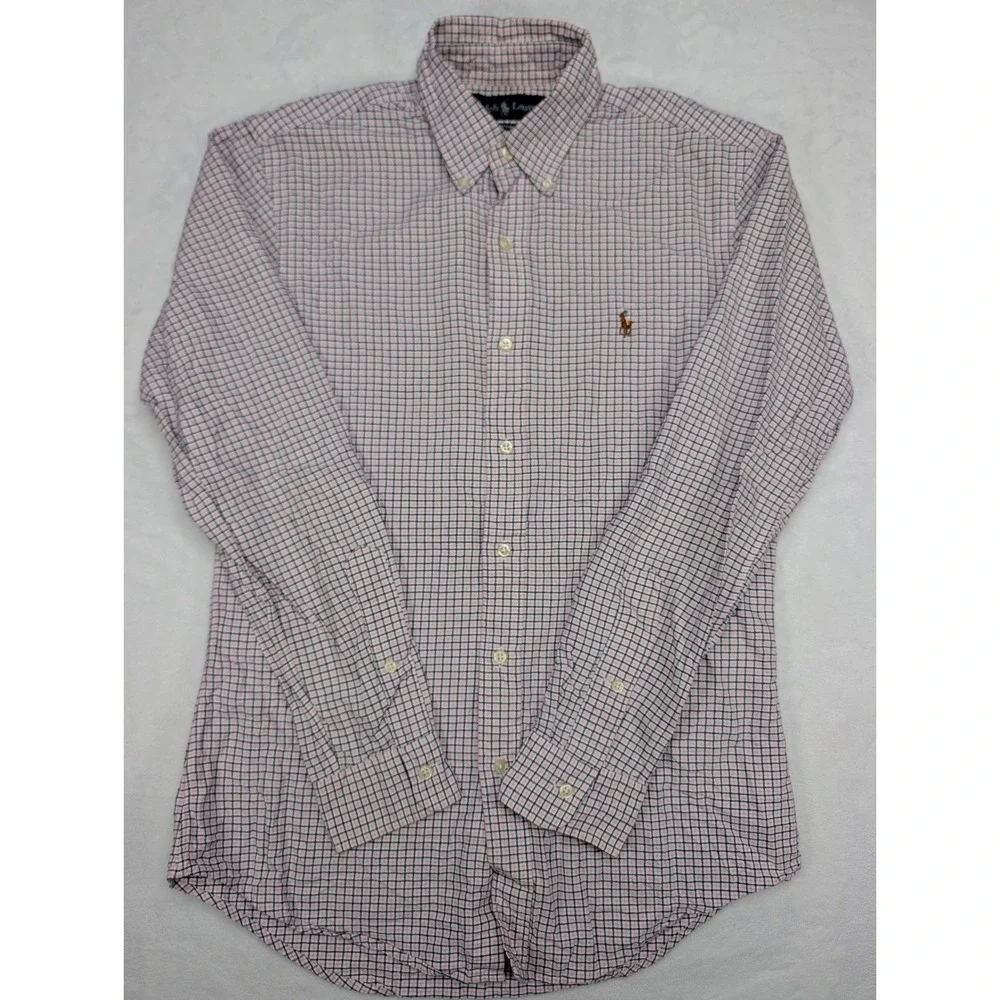 Ralph Lauren Vintage Plaid Button Down Shirt Mens Size S Pink Navy - Picture 2 of 7